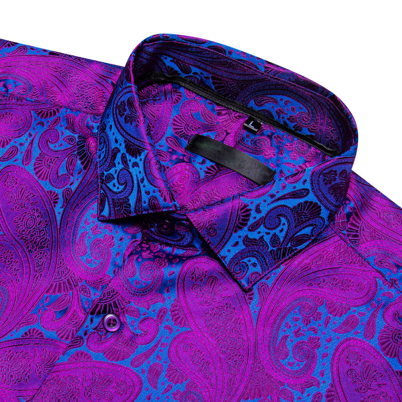 Purple Blue Paisley Silk Dress Shirt shirt    - Sophisticated Gentlemen