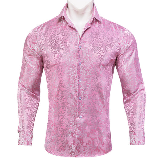Spring Pink Floral Silk Dress Shirt shirt S   - Sophisticated Gentlemen