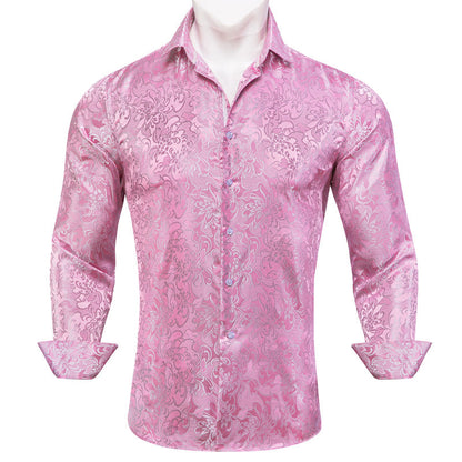 Spring Pink Floral Silk Dress Shirt shirt    - Sophisticated Gentlemen