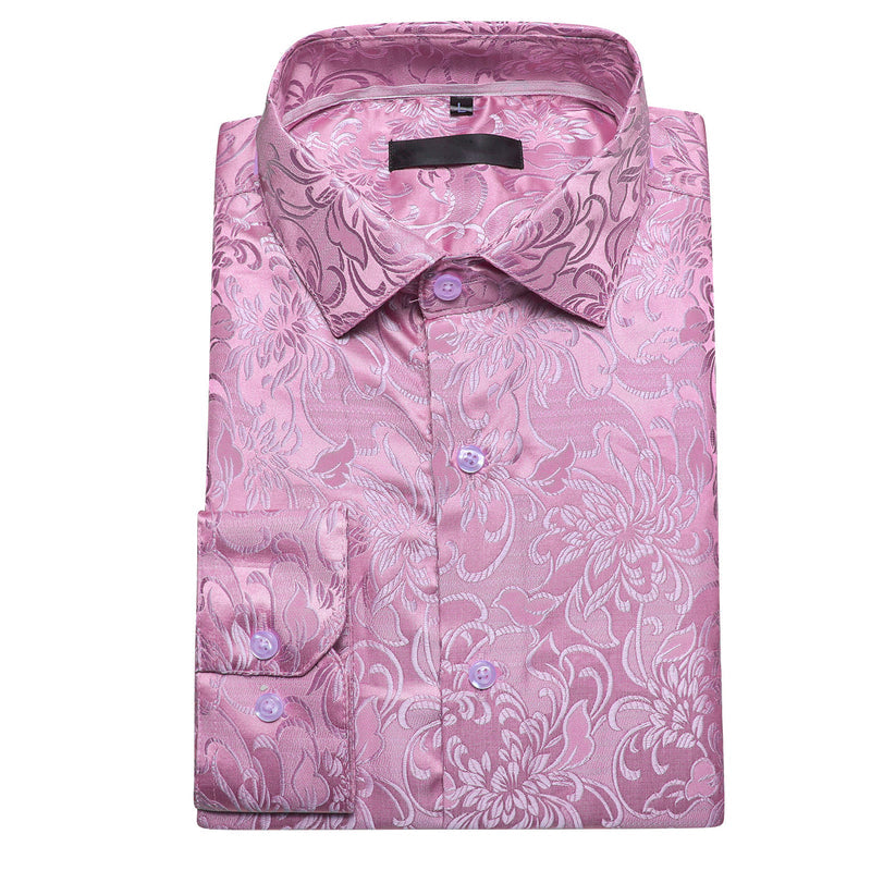 Spring Pink Floral Silk Dress Shirt shirt    - Sophisticated Gentlemen