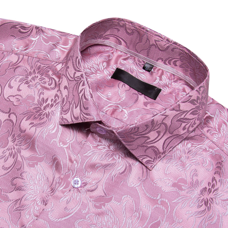 Spring Pink Floral Silk Dress Shirt shirt    - Sophisticated Gentlemen