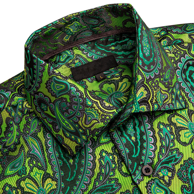 Green Paisley Floral Silk Dress Shirt shirt    - Sophisticated Gentlemen
