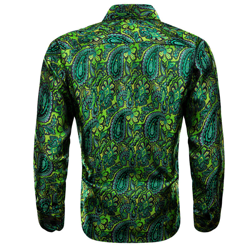 Green Paisley Floral Silk Dress Shirt shirt    - Sophisticated Gentlemen