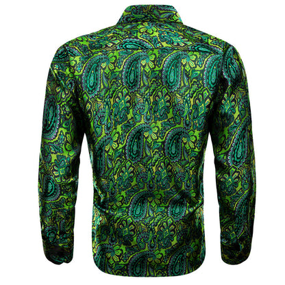 Green Paisley Floral Silk Dress Shirt shirt    - Sophisticated Gentlemen