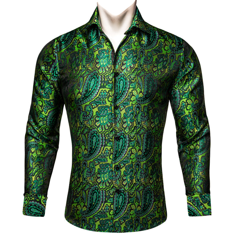 Green Paisley Floral Silk Dress Shirt shirt    - Sophisticated Gentlemen