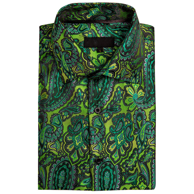 Green Paisley Floral Silk Dress Shirt shirt    - Sophisticated Gentlemen