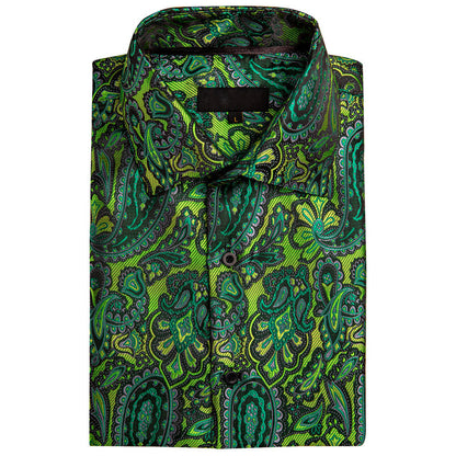 Green Paisley Floral Silk Dress Shirt shirt    - Sophisticated Gentlemen