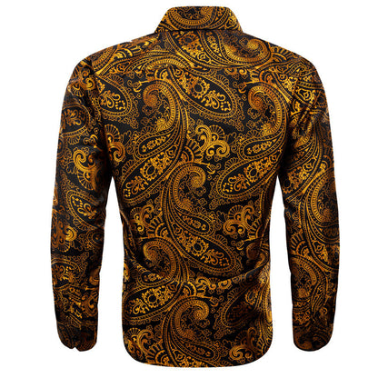 Golden Black Paisley Floral Silk Dress Shirt shirt    - Sophisticated Gentlemen