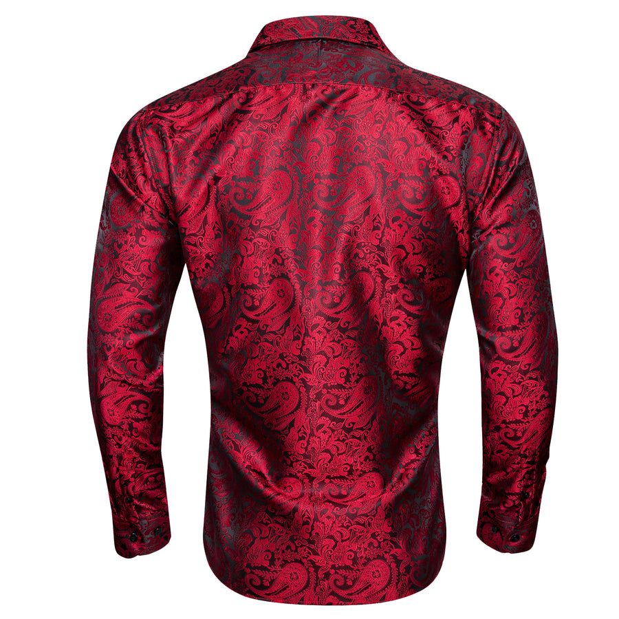 Red Black Paisley Silk Dress Shirt shirt    - Sophisticated Gentlemen