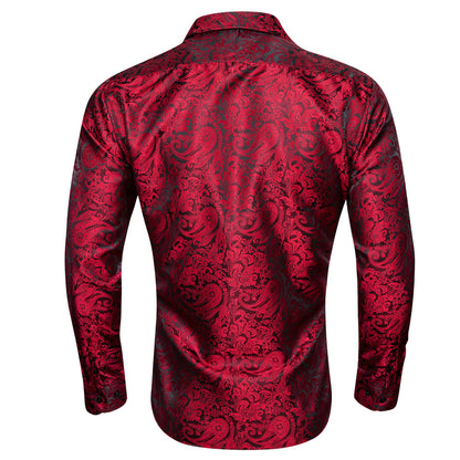 Red Black Paisley Silk Dress Shirt shirt    - Sophisticated Gentlemen