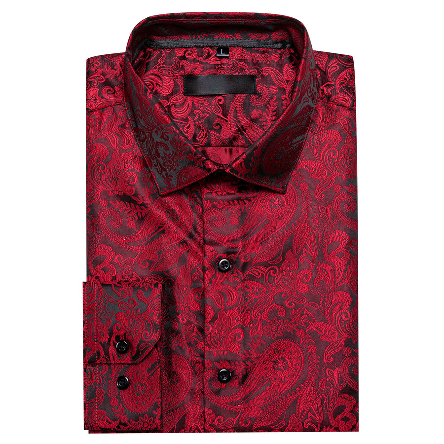 Red Black Paisley Silk Dress Shirt shirt    - Sophisticated Gentlemen