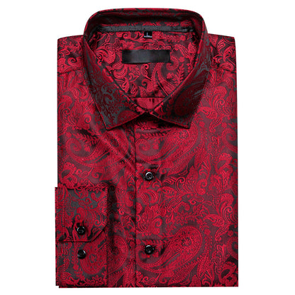 Red Black Paisley Silk Dress Shirt shirt    - Sophisticated Gentlemen