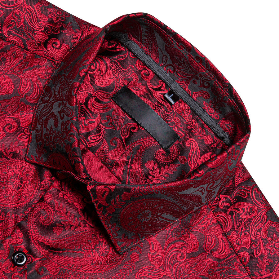 Red Black Paisley Silk Dress Shirt shirt    - Sophisticated Gentlemen