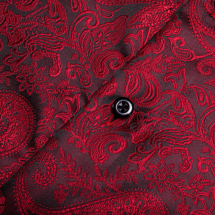 Red Black Paisley Silk Dress Shirt shirt    - Sophisticated Gentlemen