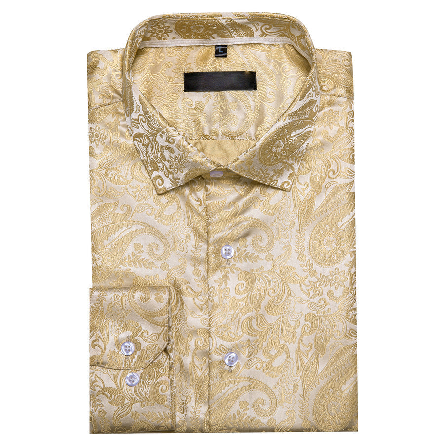 Light Yellow Paisley Silk Dress Shirt shirt    - Sophisticated Gentlemen