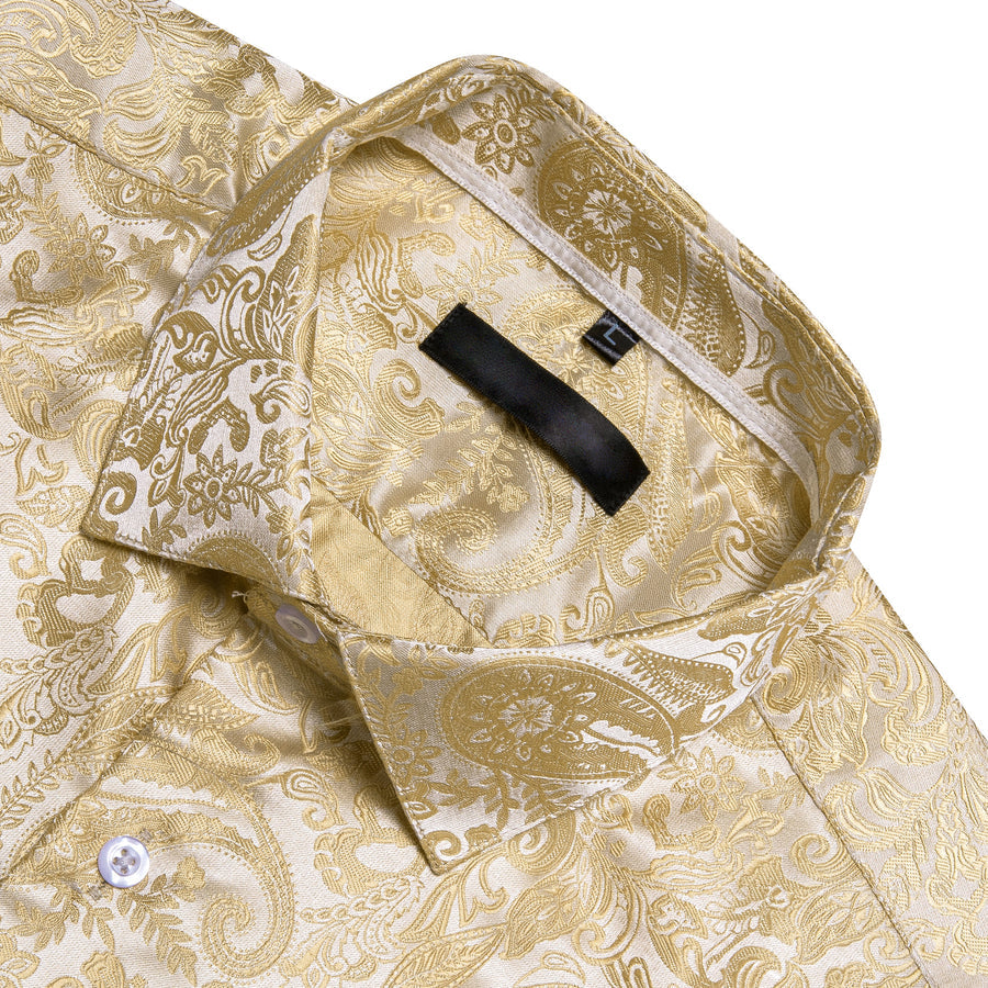 Light Yellow Paisley Silk Dress Shirt shirt    - Sophisticated Gentlemen
