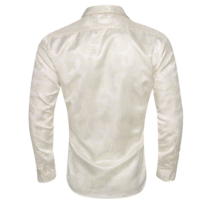 Beige Light Yellow Paisley Silk Dress Shirt shirt    - Sophisticated Gentlemen