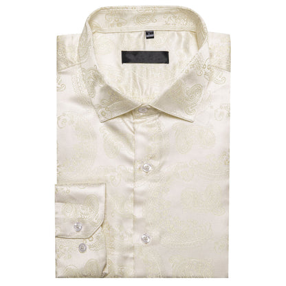 Beige Light Yellow Paisley Silk Dress Shirt shirt    - Sophisticated Gentlemen