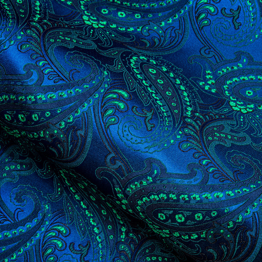 Navy Blue Green Paisley Silk Dress Shirt shirt    - Sophisticated Gentlemen