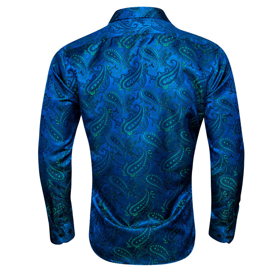 Navy Blue Green Paisley Silk Dress Shirt shirt    - Sophisticated Gentlemen
