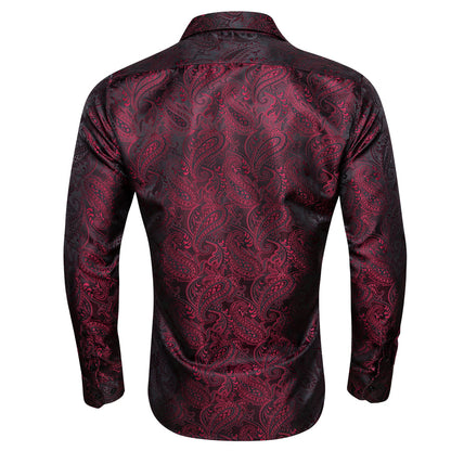 Dark Red Black Paisley Silk Dress Shirt shirt    - Sophisticated Gentlemen