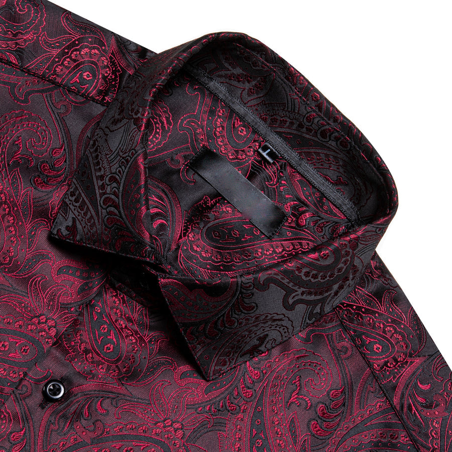 Dark Red Black Paisley Silk Dress Shirt shirt    - Sophisticated Gentlemen