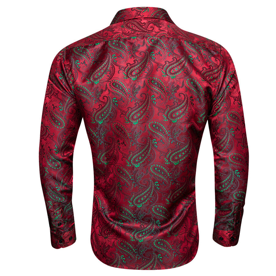 Red Green Paisley Silk Dress Shirt shirt    - Sophisticated Gentlemen
