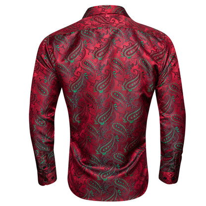 Red Green Paisley Silk Dress Shirt shirt    - Sophisticated Gentlemen