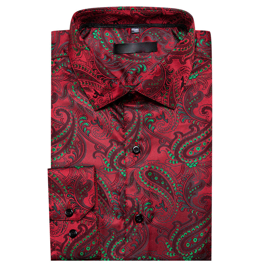 Red Green Paisley Silk Dress Shirt shirt    - Sophisticated Gentlemen
