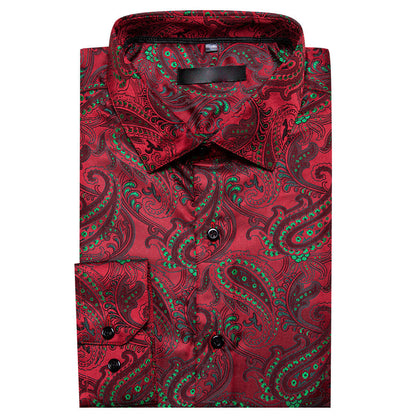 Red Green Paisley Silk Dress Shirt shirt    - Sophisticated Gentlemen