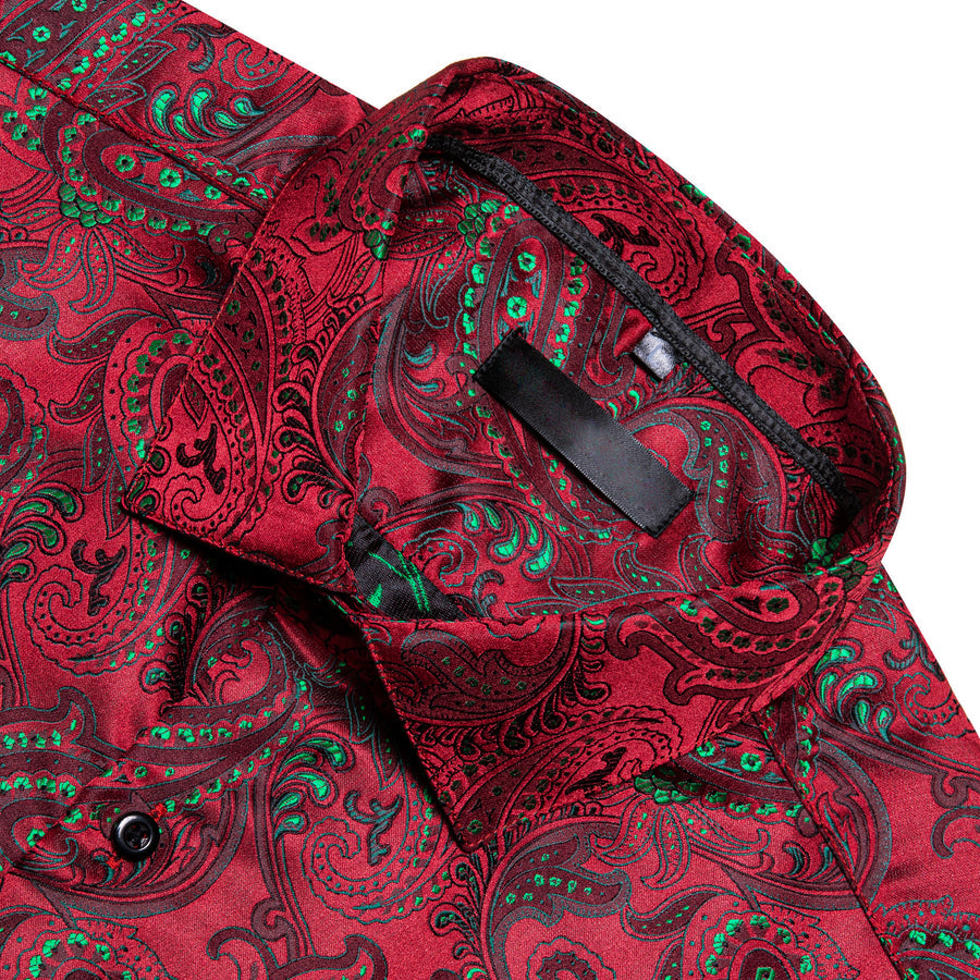 Red Green Paisley Silk Dress Shirt shirt    - Sophisticated Gentlemen