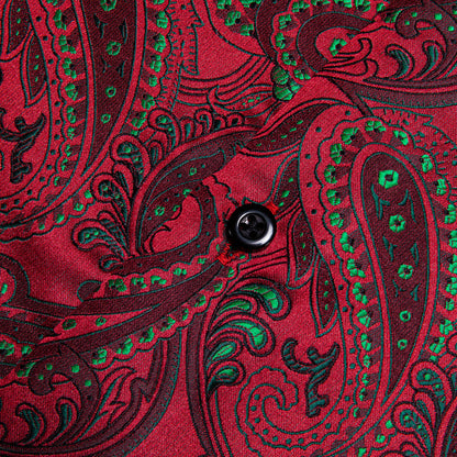 Red Green Paisley Silk Dress Shirt shirt    - Sophisticated Gentlemen