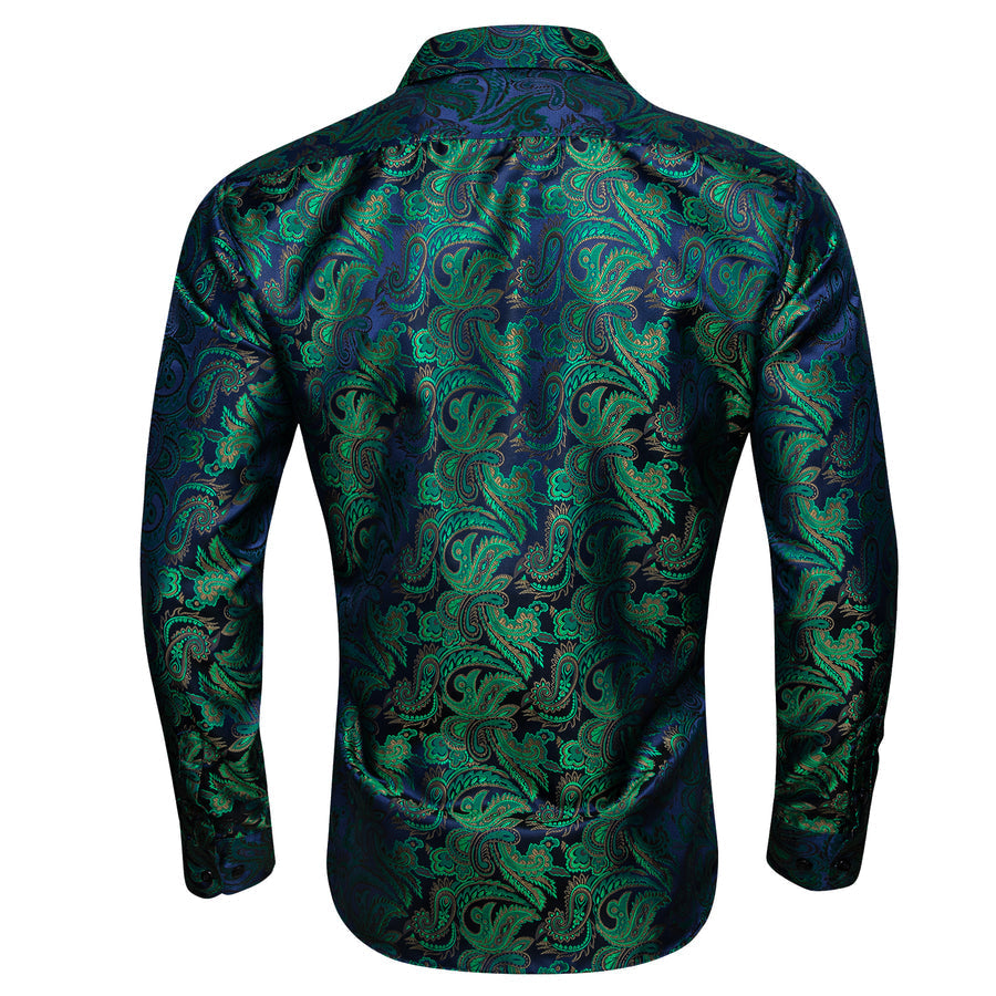 Green Blue Brown Paisley Silk Dress Shirt shirt    - Sophisticated Gentlemen