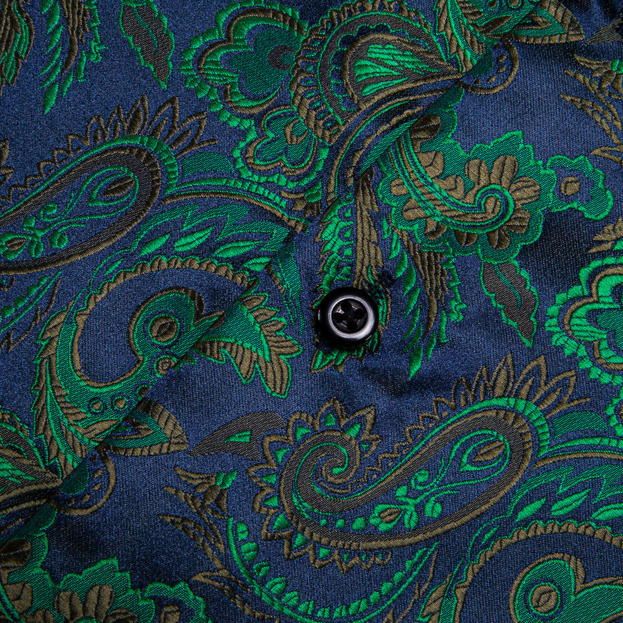 Green Blue Brown Paisley Silk Dress Shirt shirt    - Sophisticated Gentlemen