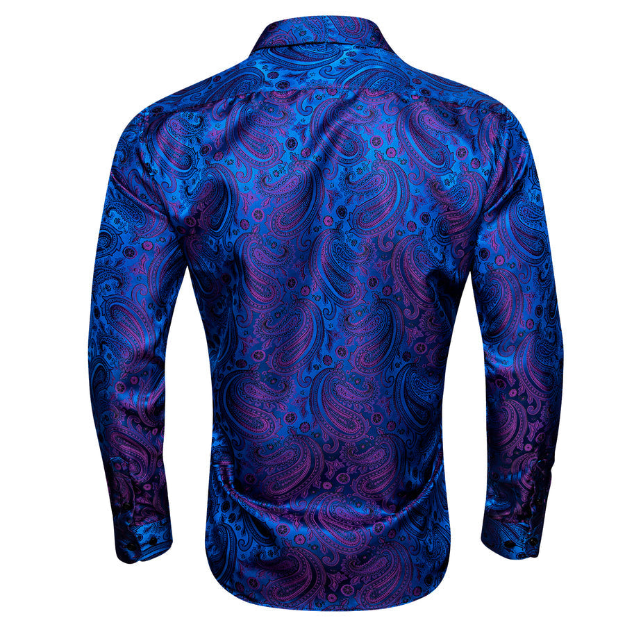 Blue Purple Paisley Silk Dress Shirt shirt    - Sophisticated Gentlemen