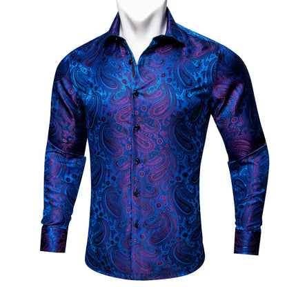 Blue Purple Paisley Silk Dress Shirt shirt    - Sophisticated Gentlemen