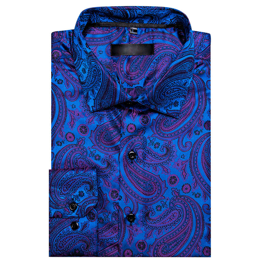 Blue Purple Paisley Silk Dress Shirt shirt    - Sophisticated Gentlemen