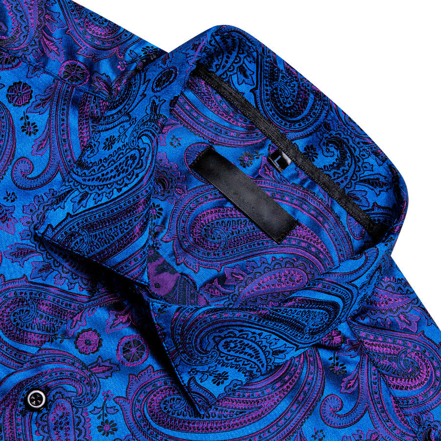 Blue Purple Paisley Silk Dress Shirt shirt    - Sophisticated Gentlemen