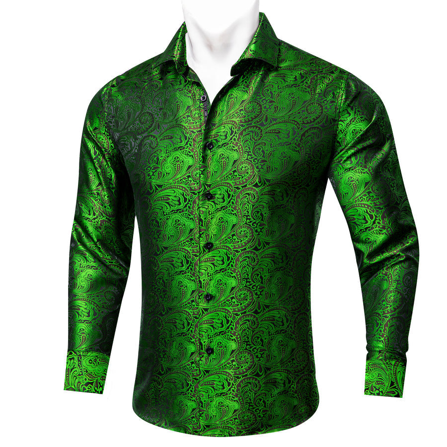 Green Paisley Men's Dress Shirt shirt S   - Sophisticated Gentlemen