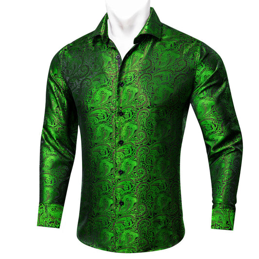 Green Paisley Men's Dress Shirt shirt S   - Sophisticated Gentlemen
