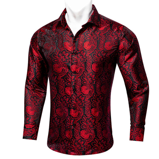 Red Black Paisley Men's Dress Shirt shirt S   - Sophisticated Gentlemen