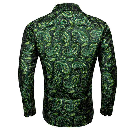 Green Black Paisley Dress Shirt shirt    - Sophisticated Gentlemen