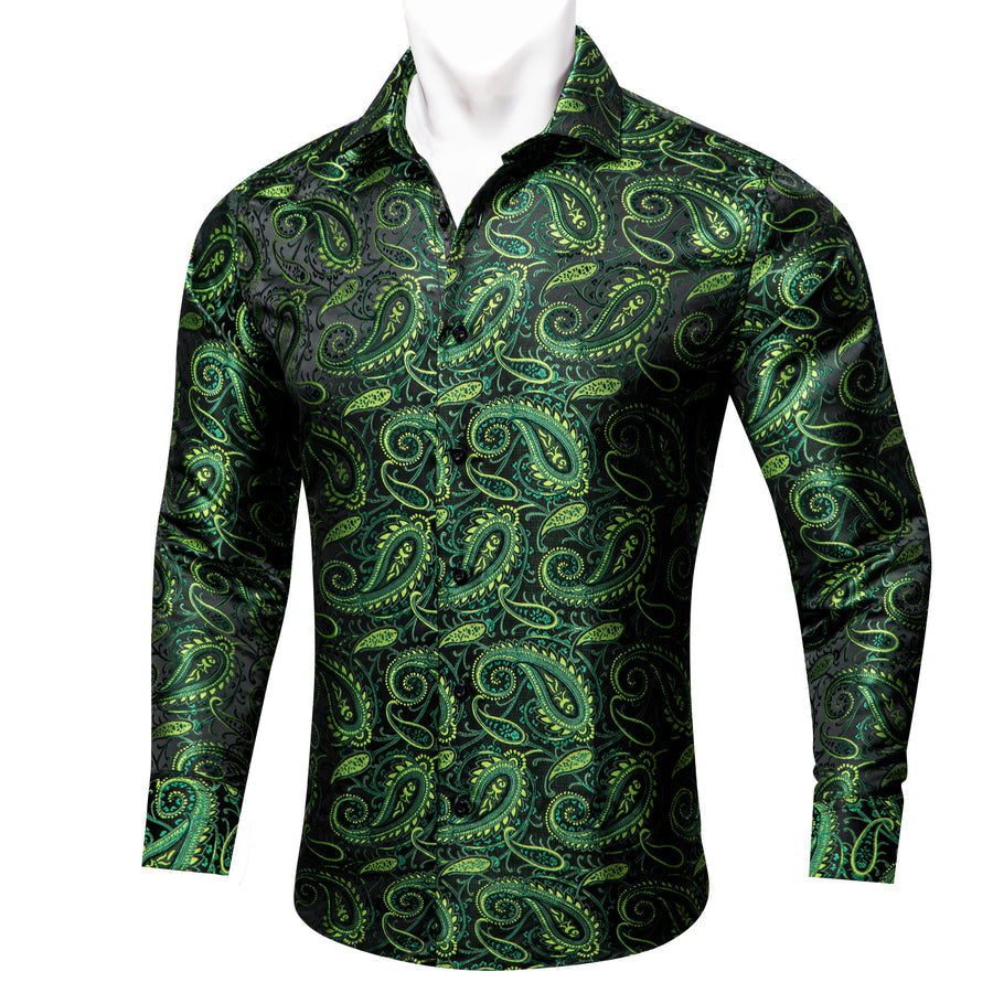 Green Black Paisley Dress Shirt shirt S   - Sophisticated Gentlemen