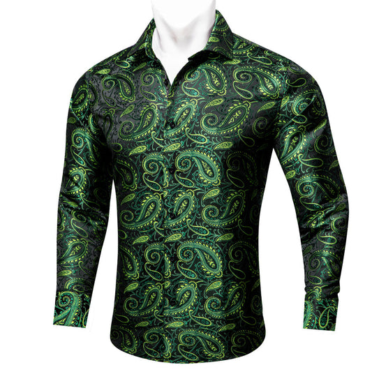Green Black Paisley Dress Shirt shirt S   - Sophisticated Gentlemen