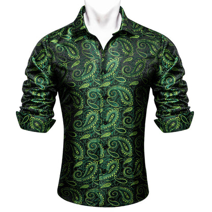 Green Black Paisley Dress Shirt shirt    - Sophisticated Gentlemen