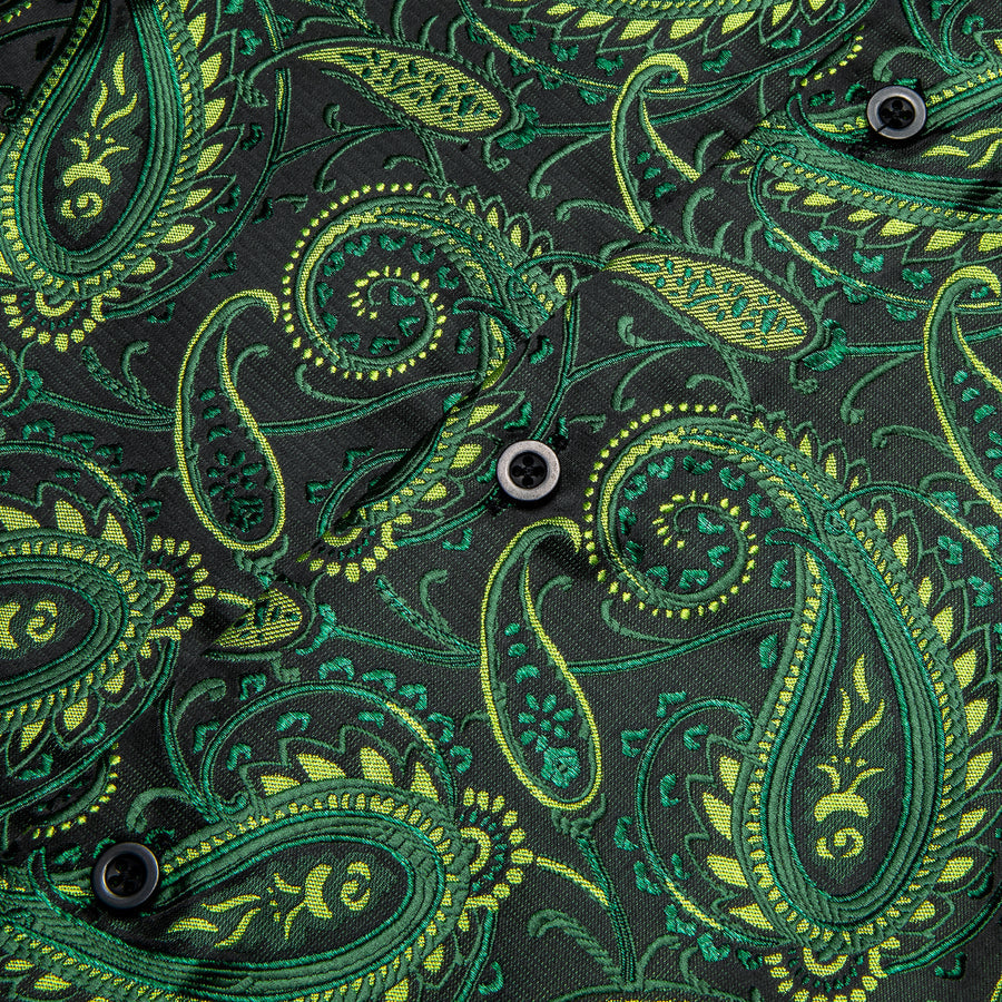 Green Black Paisley Dress Shirt shirt    - Sophisticated Gentlemen