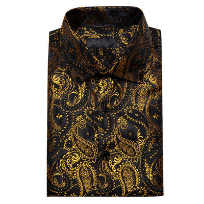 Gold Black Paisley Silk Dress Shirt shirt    - Sophisticated Gentlemen
