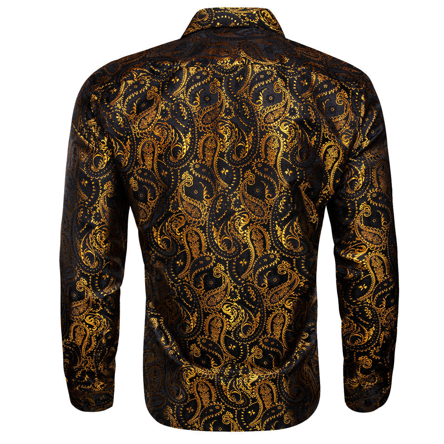Gold Black Paisley Silk Dress Shirt shirt    - Sophisticated Gentlemen