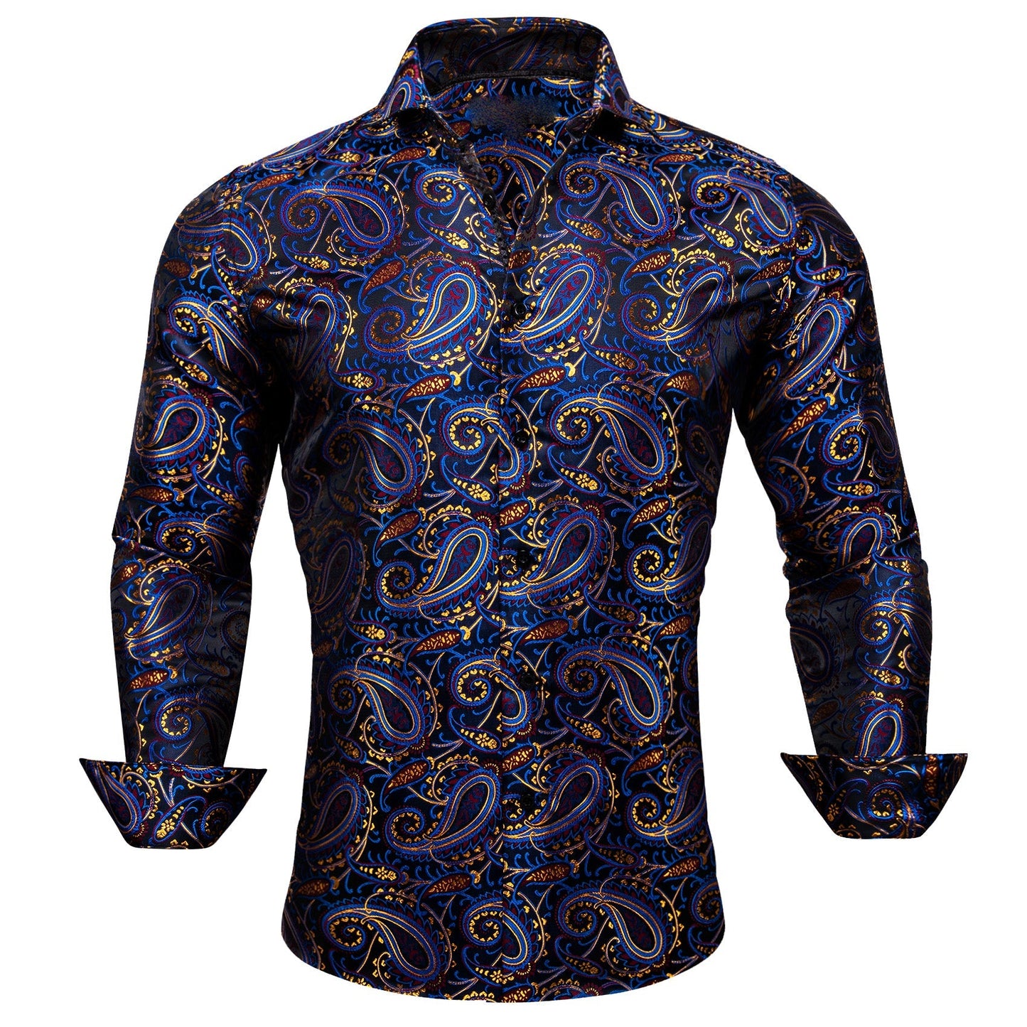 Blue, Red and Yellow Paisley Silk Dress Shirt shirt S   - Sophisticated Gentlemen