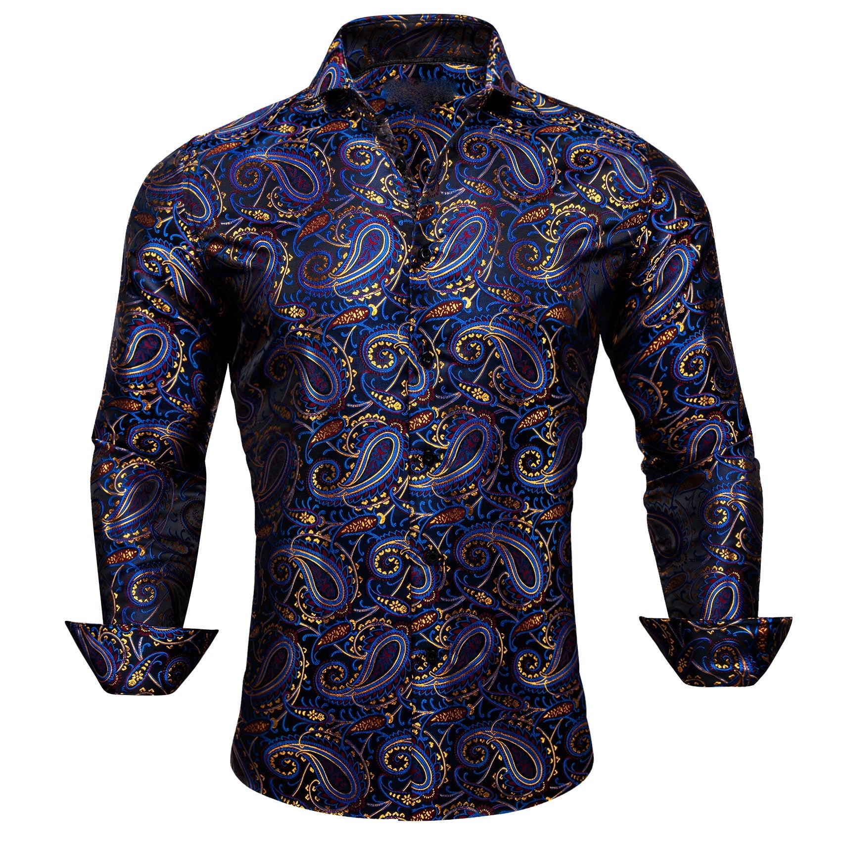 Blue, Red and Yellow Paisley Silk Dress Shirt shirt S   - Sophisticated Gentlemen